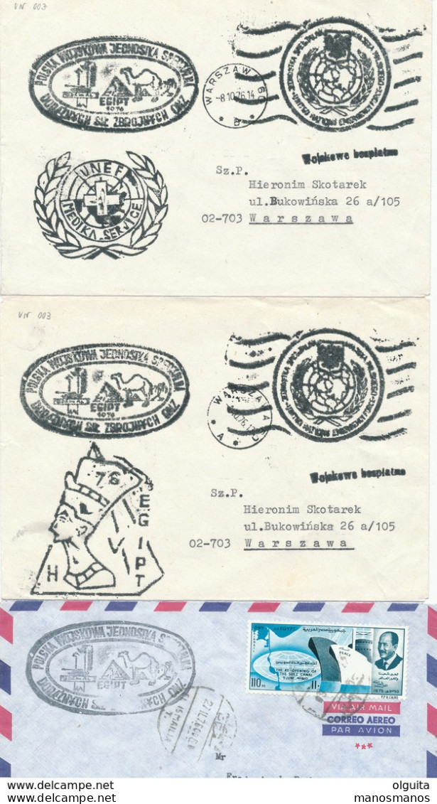 375/30 -- EGYPT UNO Polish Forces ( Blue Helmets) 1976  - Collection of 57 different Covers, all with EGYPTOLOGY Cancels