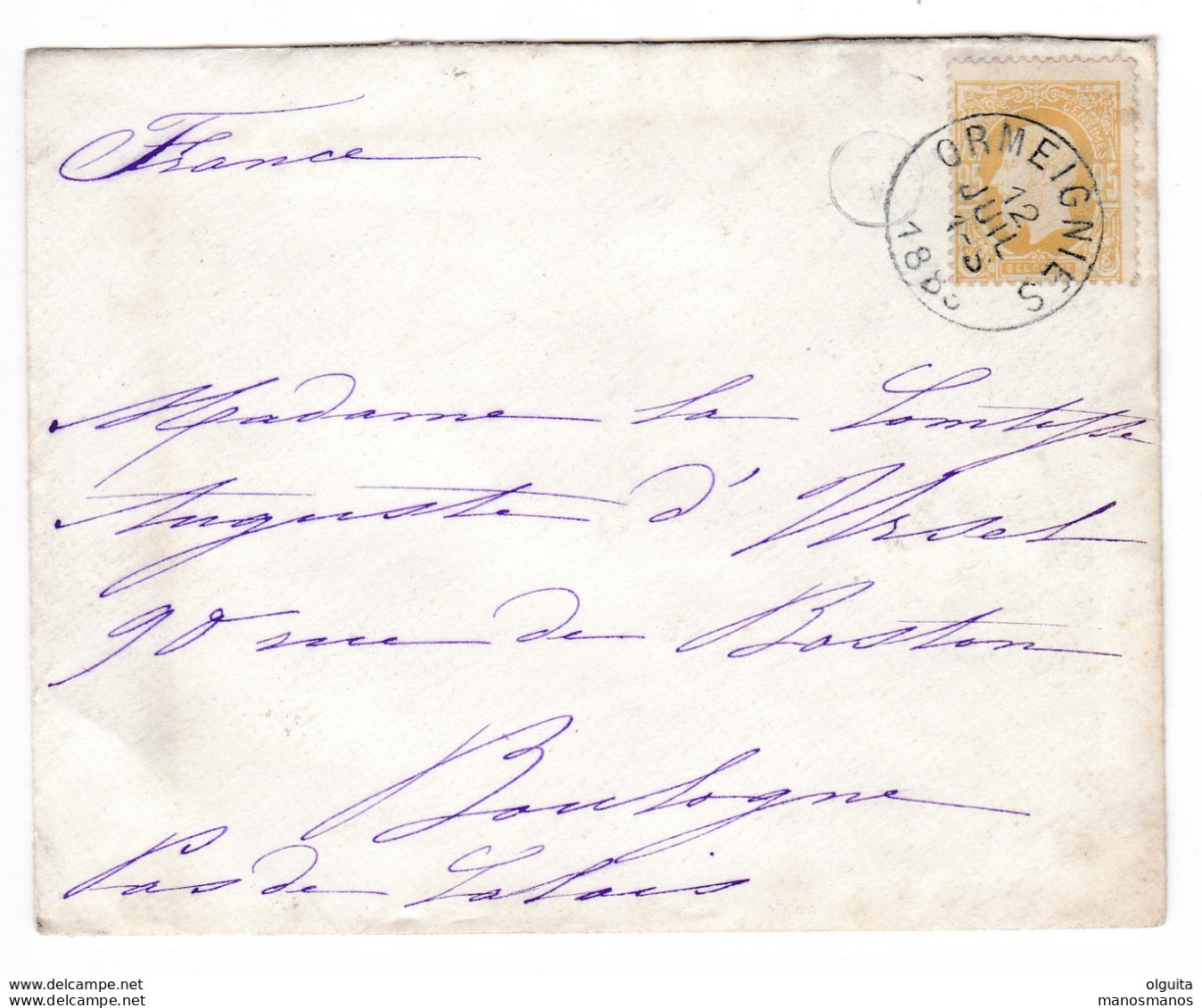 787 C/29 -- Enveloppe TP 30 ORMEIGNIES 1883 - Boite Rurale Du Chateau - TB Verso - Familes De Rouillé Et D' Ursel - Posta Rurale