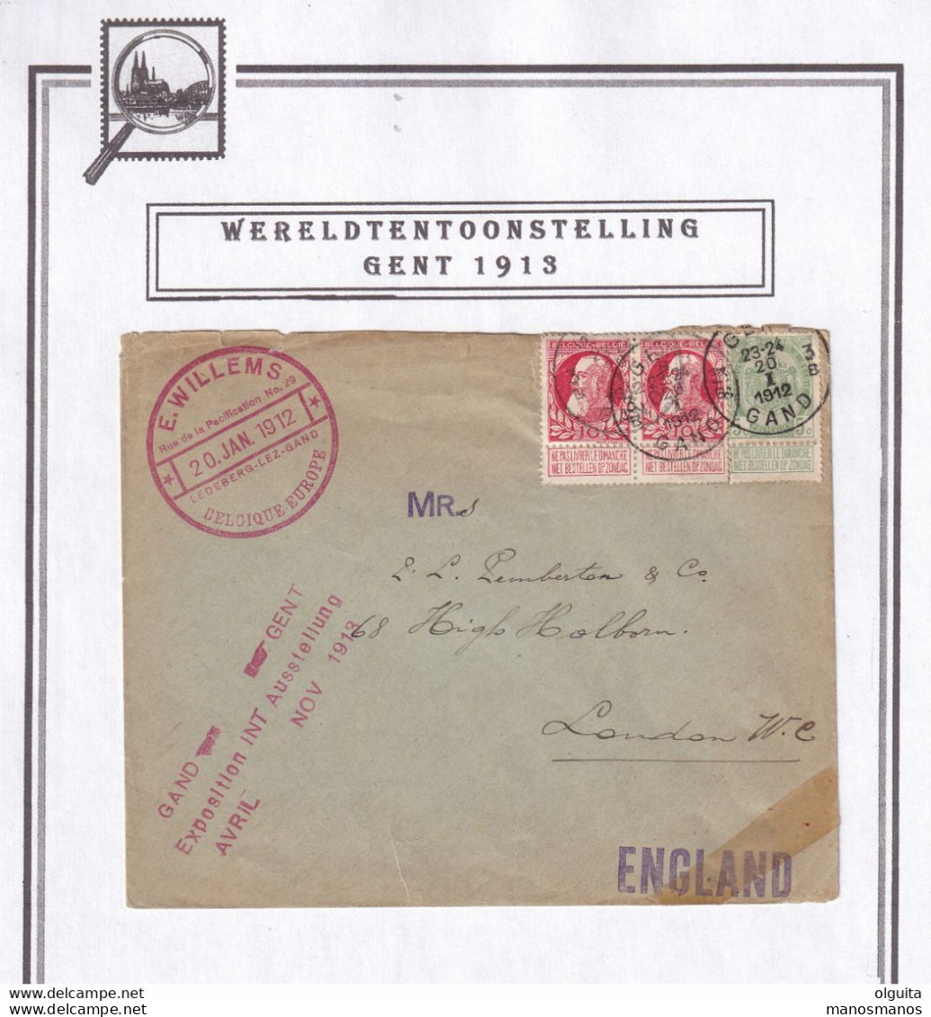 DDZ 694 - BELGIUM International Exhibition GAND 1913 - Enveloppe TP 74 Et 83 GENT 1912 Vers LONDON - Cachet Expo 1913 - Andere & Zonder Classificatie