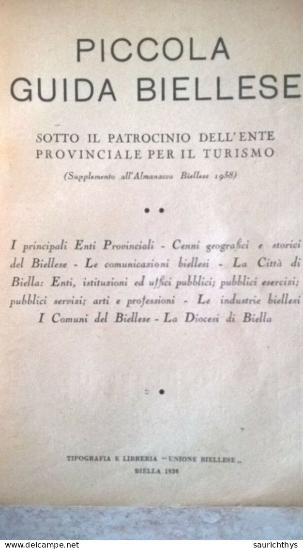 Biella Piccola Guida Biellese Supplemento All'Almanacco Biellese 1938 - History, Philosophy & Geography