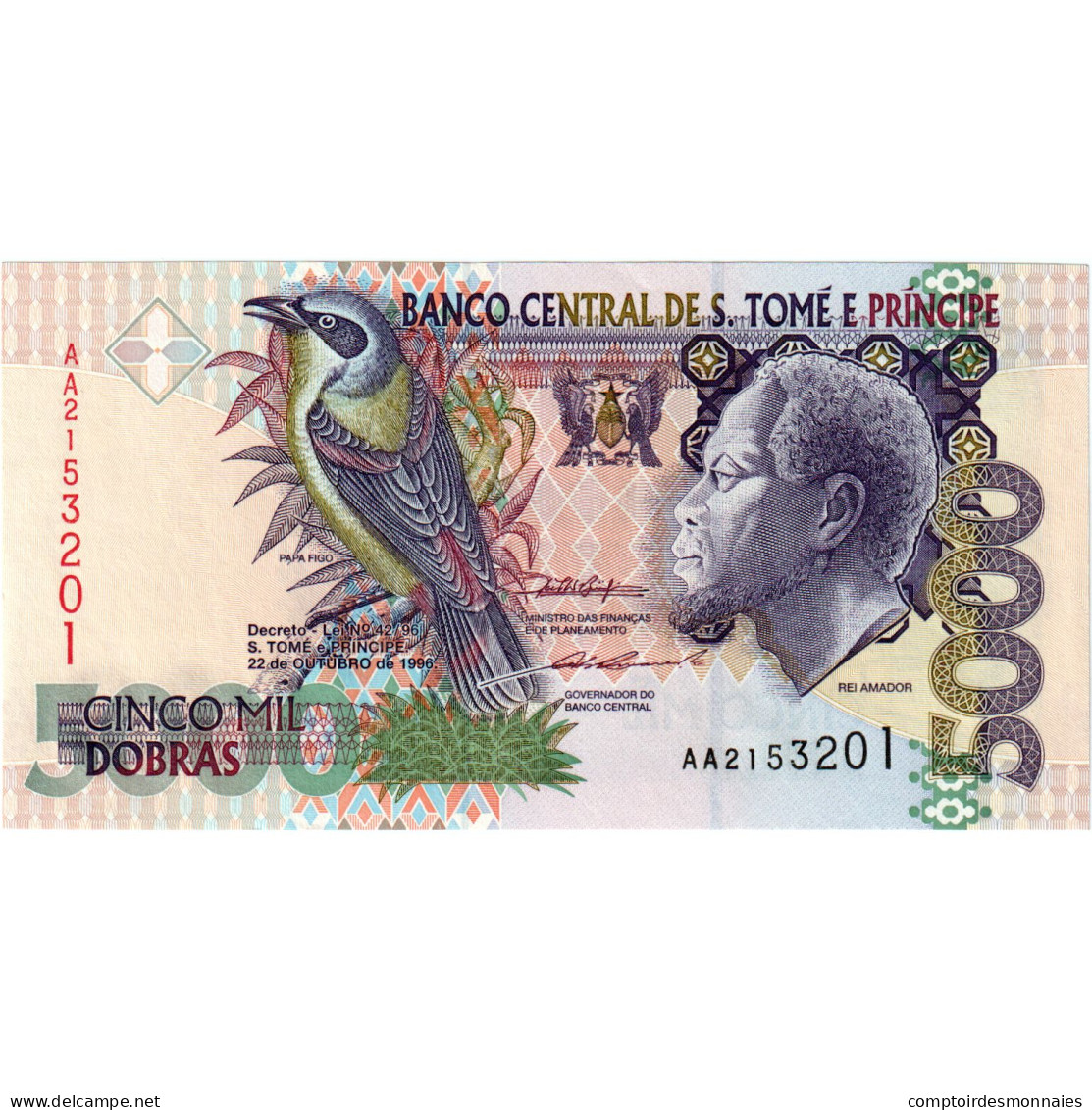 Billet, Sao Tomé-et-Principe, 5000 Dobras, 1996, 1996-10-22, KM:65b, NEUF - Sao Tomé Et Principe