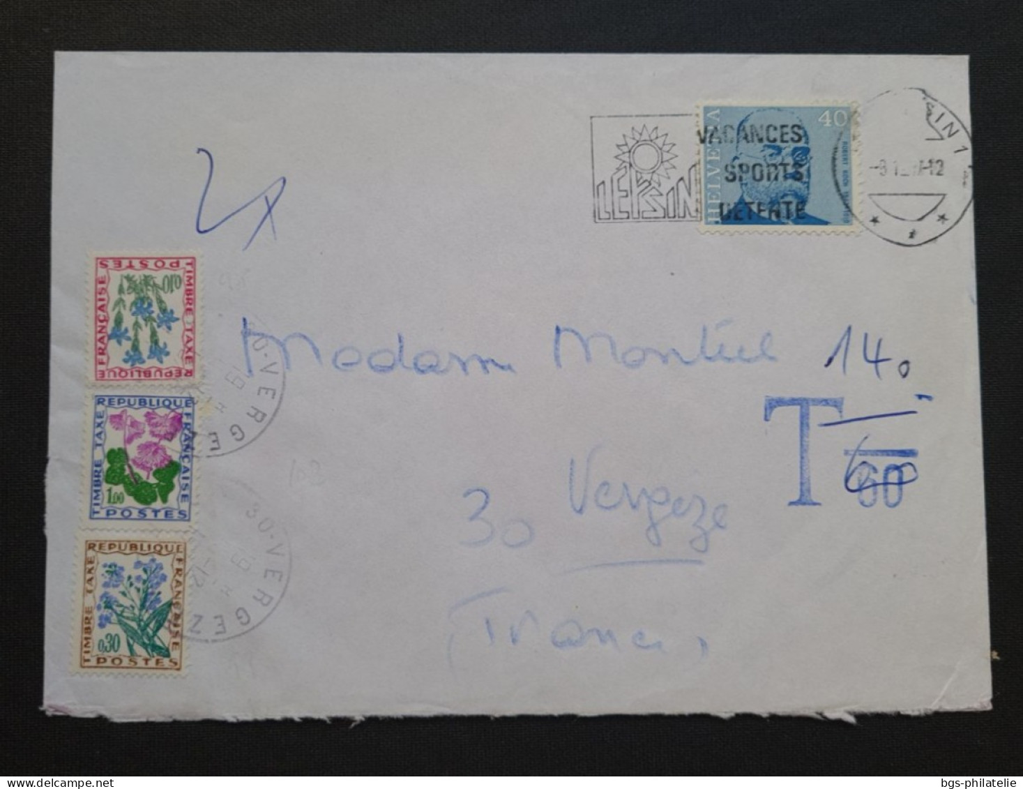 France,  Timbres Taxes N°98, N°99 Et N°102  Sur Lettre En Provenance De Suisse. - 1960-.... Gebraucht