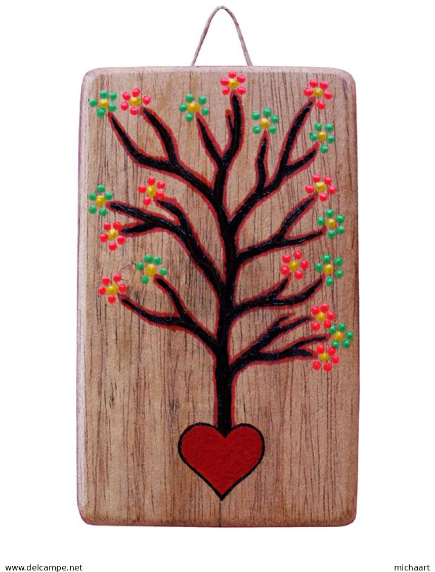 Tree Of Love Art Painting Handmade 140x85mm Acrylic On Wood 02173 - Art Nouveau / Art Deco