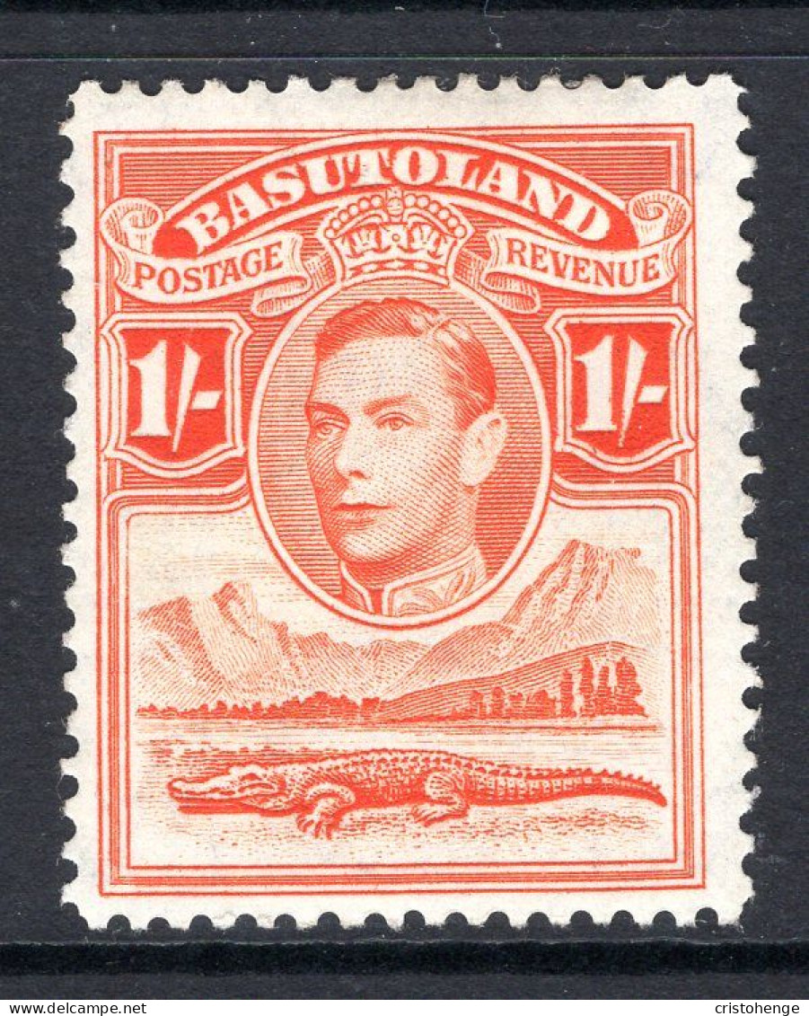 Basutoland 1938 KGVI Crocodile & Mountains - 1/- Red-orange HM (SG 25) - 1933-1964 Colonia Británica