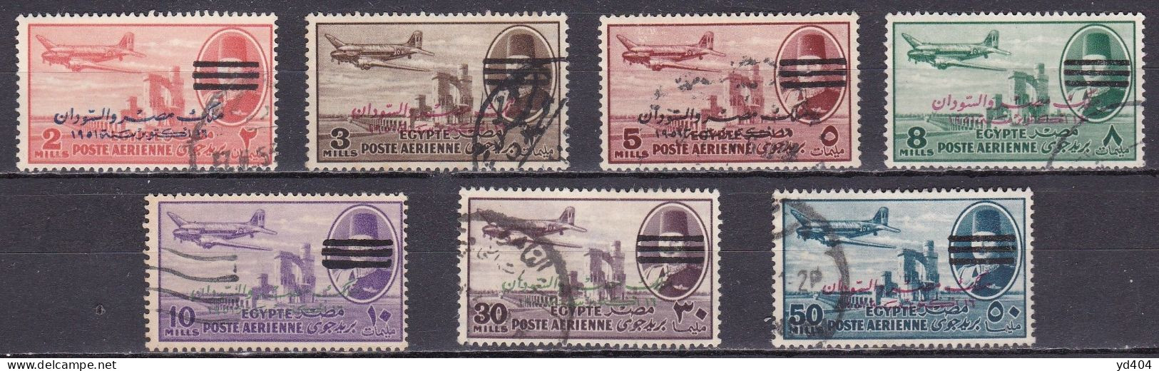 EG425 – EGYPT – 1953 – AIR – KING FAROUK & DC-3 OBLITERATED WITH 3 BARS – SG # 480/91 USED 27,50 € - Posta Aerea