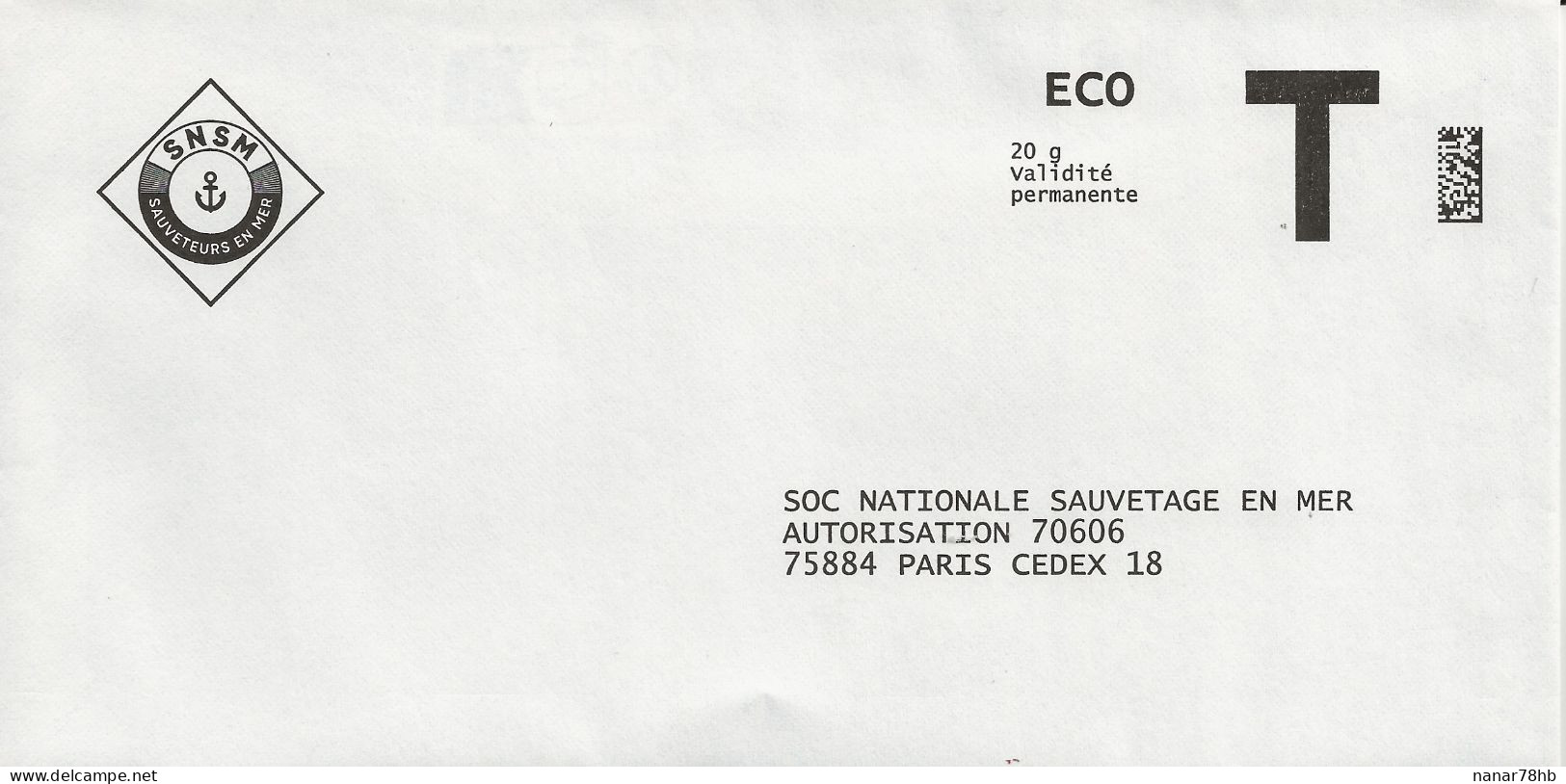 Lettre T, Eco 20g, SNSM - Karten/Antwortumschläge T