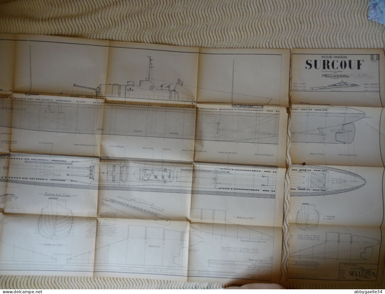 Plan Du Sous-marin SURCOUF Meccanaval "série Maquette" Complet 2 Feuilles échelle 1/100e - Ohne Zuordnung