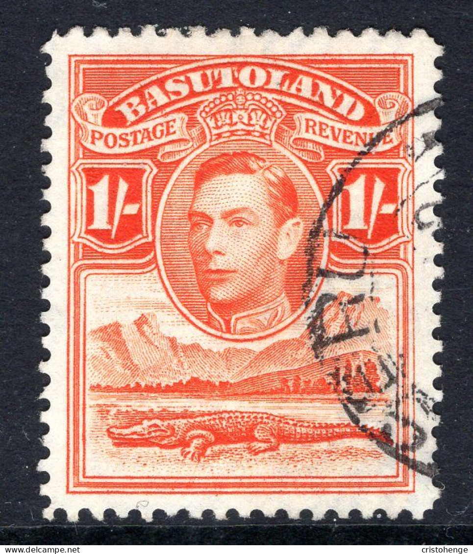 Basutoland 1938 KGVI Crocodile & Mountains - 1/- Red-orange Used (SG 25) - 1933-1964 Crown Colony