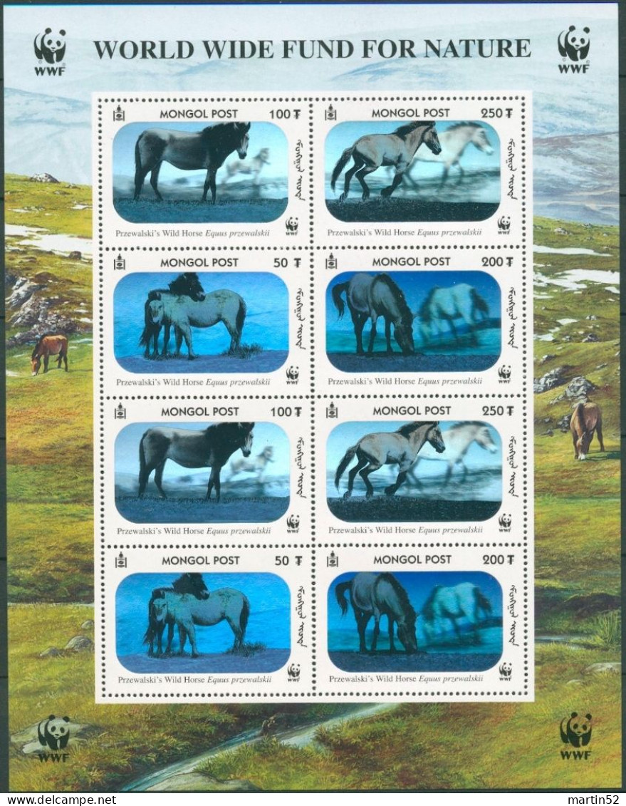 Mongolia 2000: (WWF) Mi 3126-29 Przewalski-Pferd Horse Cheval (Equus Ferus Przewalskii) ** MNH  HOLOGRAM - Hologramme