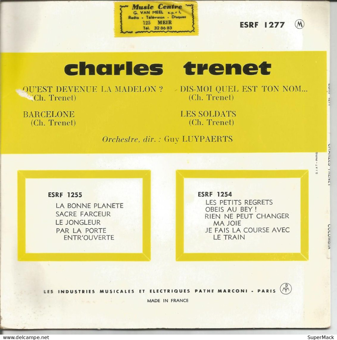 45T Charles Trenet - Qu'est Devenue La Madelon - France - 1960 - Collectors