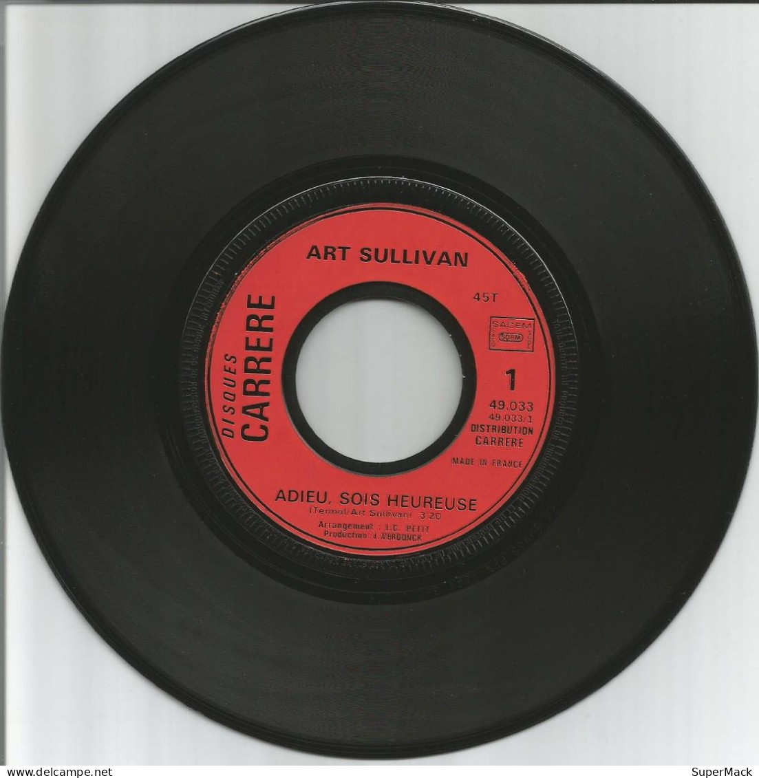 45T Art Sullivan - Adieu, Sois Heureuse - Carrere - France - 1973 - Collectors