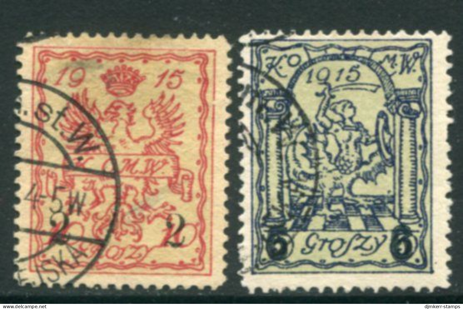 WARSAW CITY POST 1915 Surcharges With Large Numerals Used..  Michel 5-6 - Oblitérés