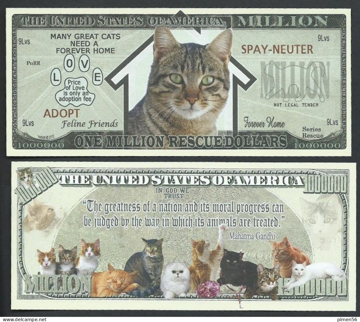 !!! USA - FANTASY NOTE -  CATS  RESCUE  MILLION , 2013 - UNC - Otros & Sin Clasificación