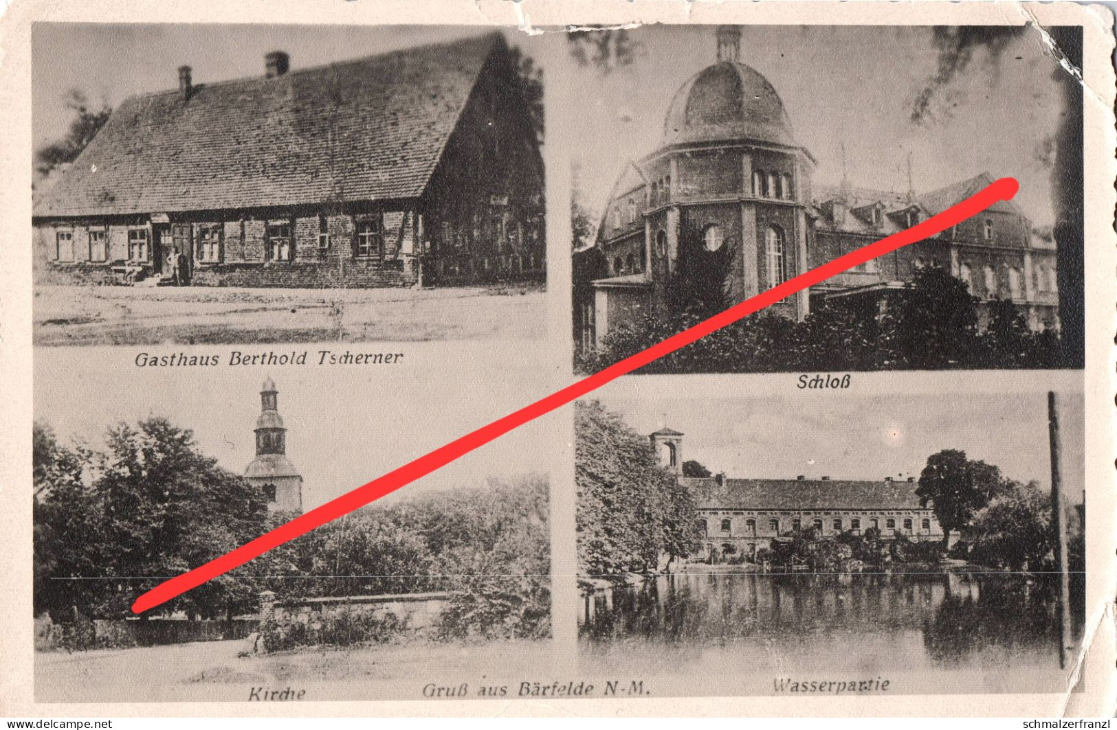 REPRO Foto AK Bärfelde Smolnica Gasthof Tscherner Schloß A Grünrade Sellin Bärwalde Mieszkowice Neudamm Debno Neumark - Neumark