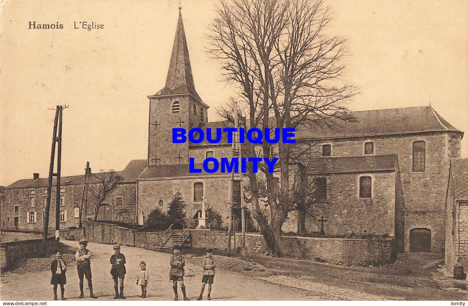 Belgique Hamois église CPA + Timbre Cachet Hamois , Carte Avec Animation - Hamois