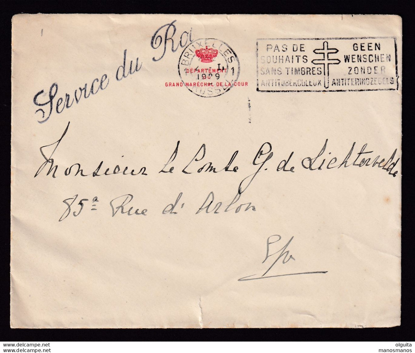 585/37 -- Enveloppe En Franchise Griffe Service Du Roi BXL 1929 - Entete Département Du Grand Maréchal De La Cour - Franchise