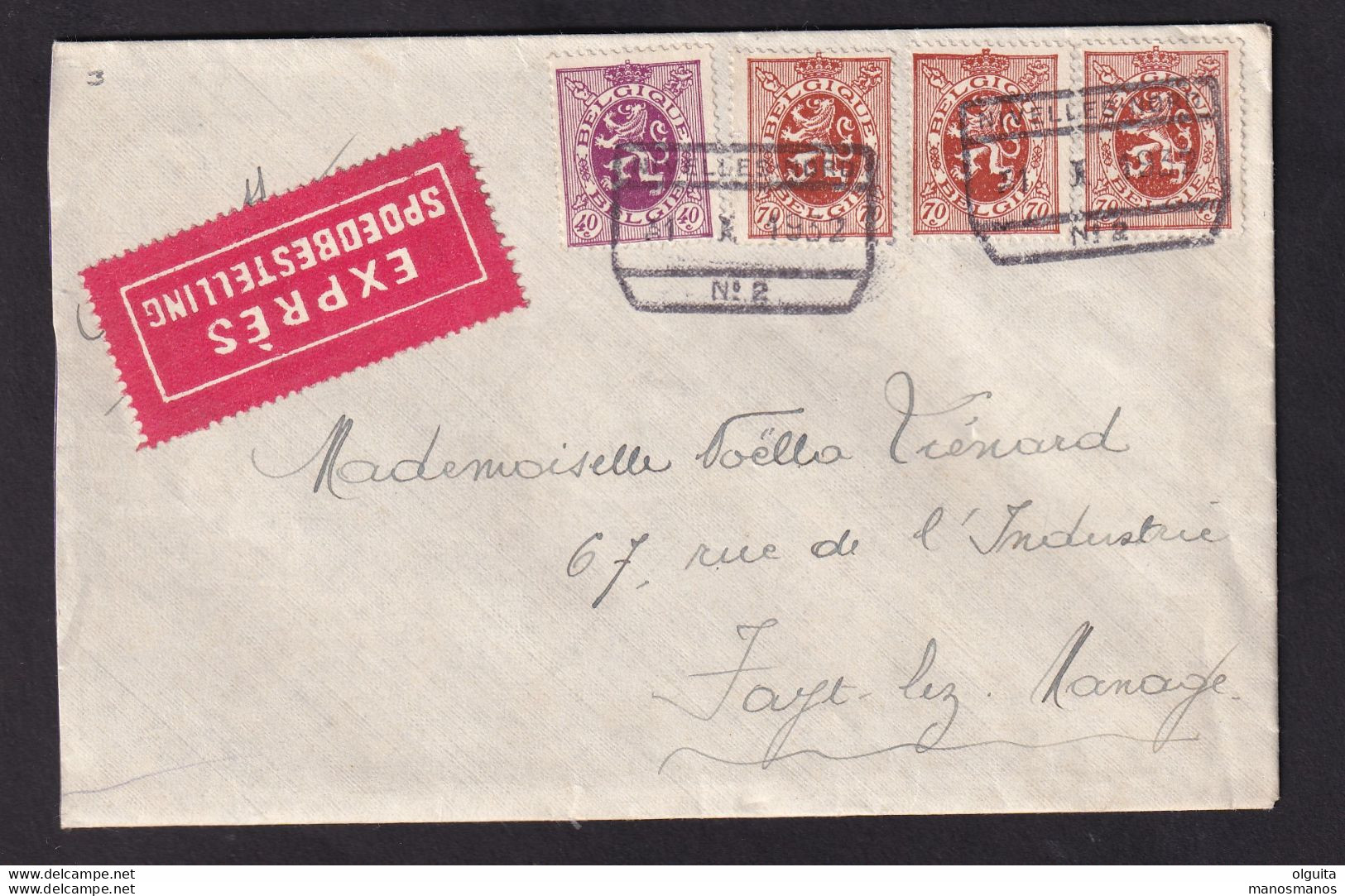 DDCC 571 - Enveloppe En EXPRES TP Lions Héraldiques Gare De NIVELLES Nord 1932 Vers FAYT Lez MANAGE - 1929-1937 Heraldischer Löwe