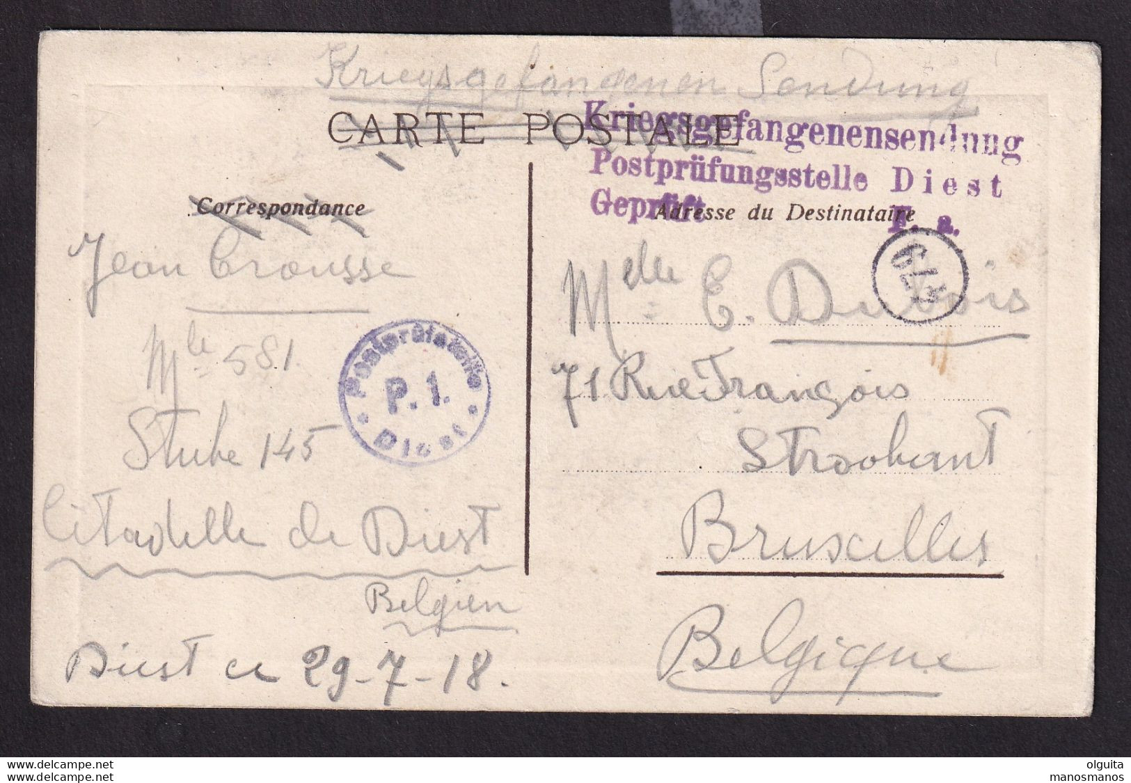 DDCC 976 -- Collection DIEST - Carte Fantaisie Prisonnier à La Citadelle De DIEST - RARE Censures Du Camp P1 Et Linéaire - Kriegsgefangenschaft