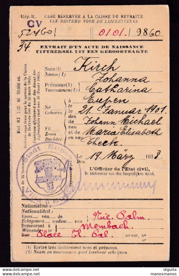 DDEE 394  - CANTONS DE L'EST - Carte Caisse D' Epargne Affranchie Mécanique 10 C EUPEN 1938 - Verso Cachet Stadt Eupen - Franchise