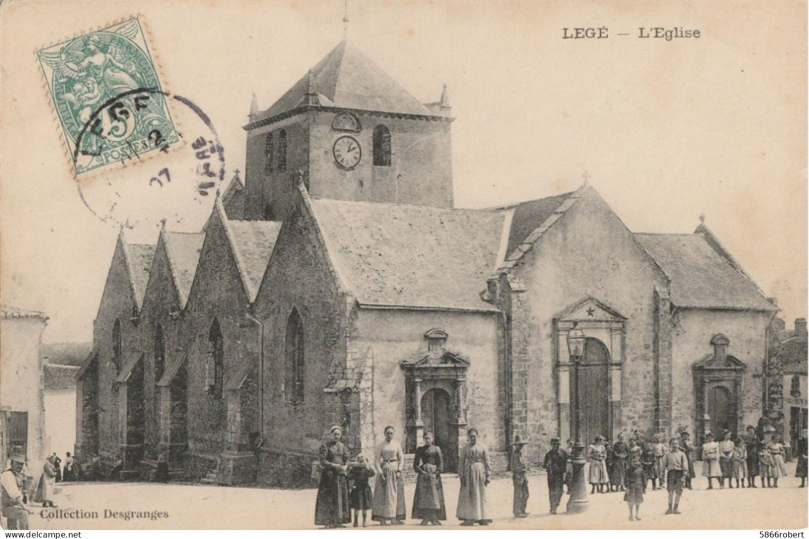 CARTE POSTALE ORIGINALE ANCIENNE : LEGE L'EGLISE EN 1907 ANIMEE LOIRE ATLANTIQUE (44) - Legé