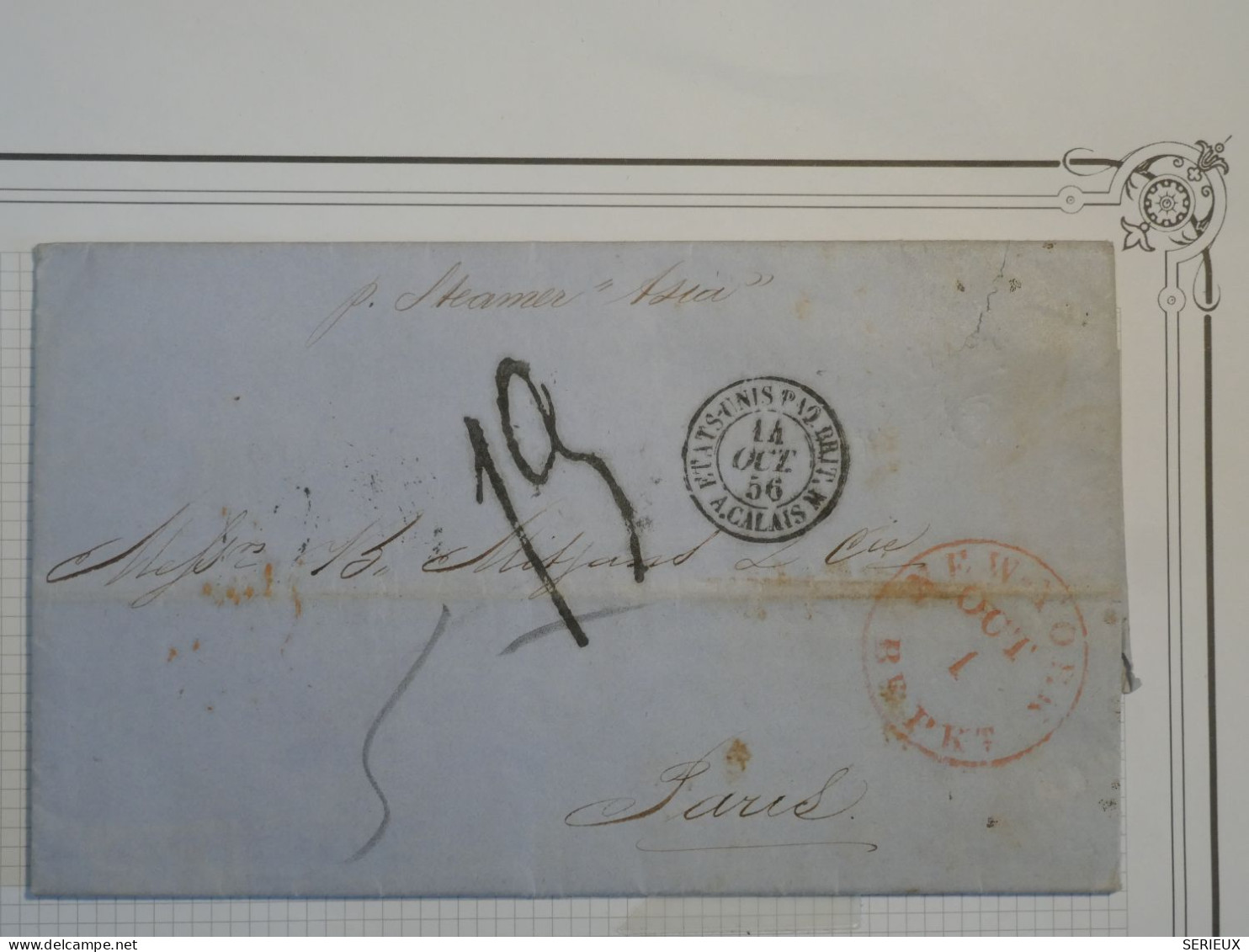 DF 12  CUBA  BELLE  LETTRE  RARE 1856 PAR STEAMER " ASIA" LA HAVANE  VIA ETATS UNIS  POUR PARIS+++++  AFF.  INTERESSANT+ - Vorphilatelie