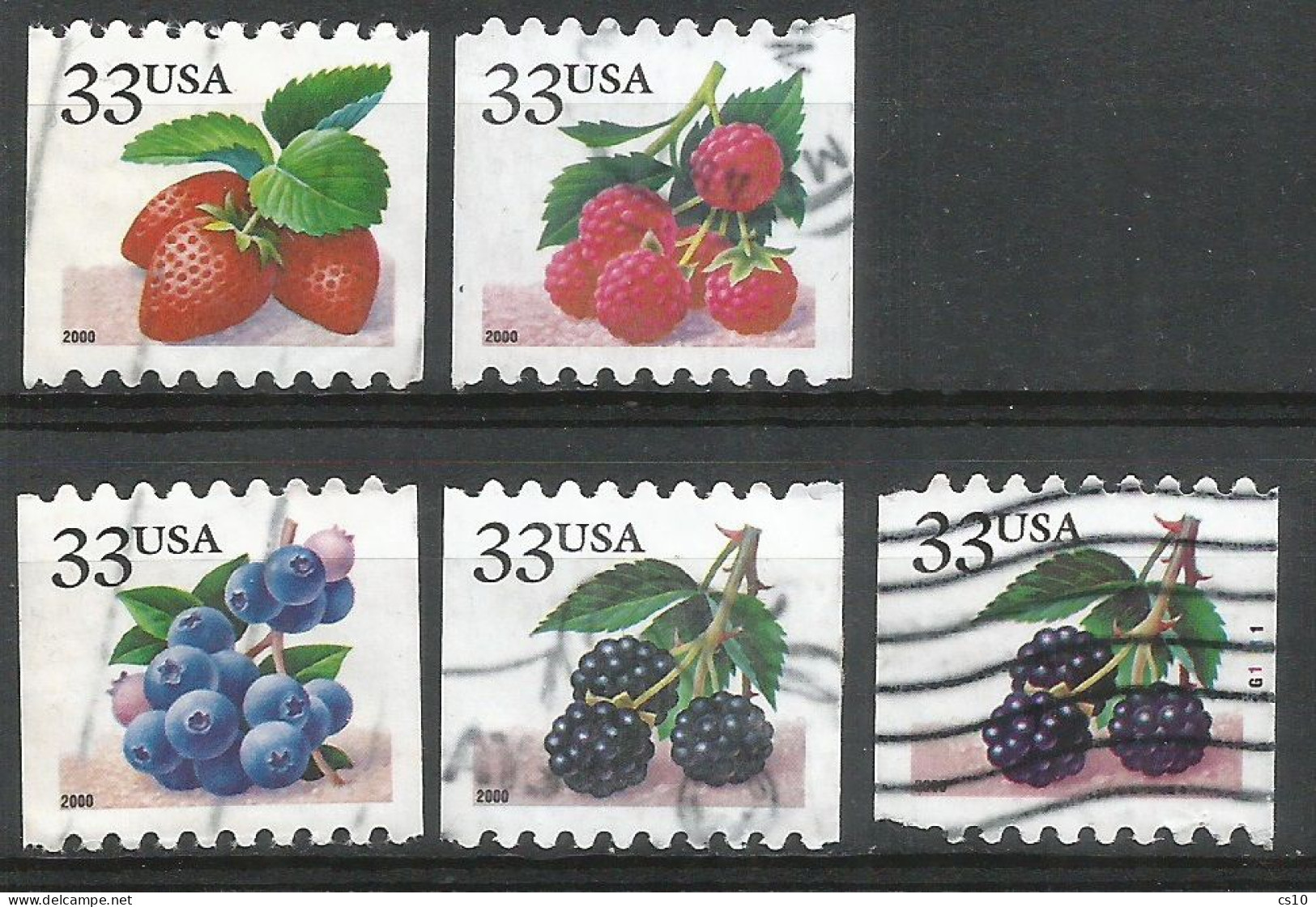 USA 2000 Fruit Berries Vertical Coil P.8.5 - SC# 3404/7 - Cpl 4v Set + BlackBerry 3406 With P#G1111 - Used - Roulettes