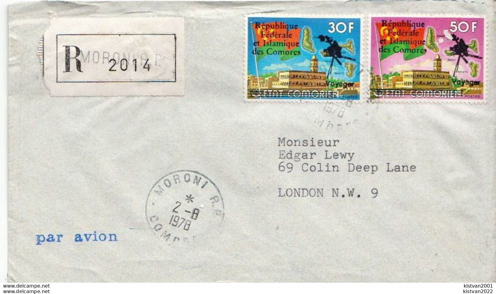 Comores Registered Cover With Overprinted Voyager Set From1978, Very Rare Postal History Cover!!!!! - Afrika
