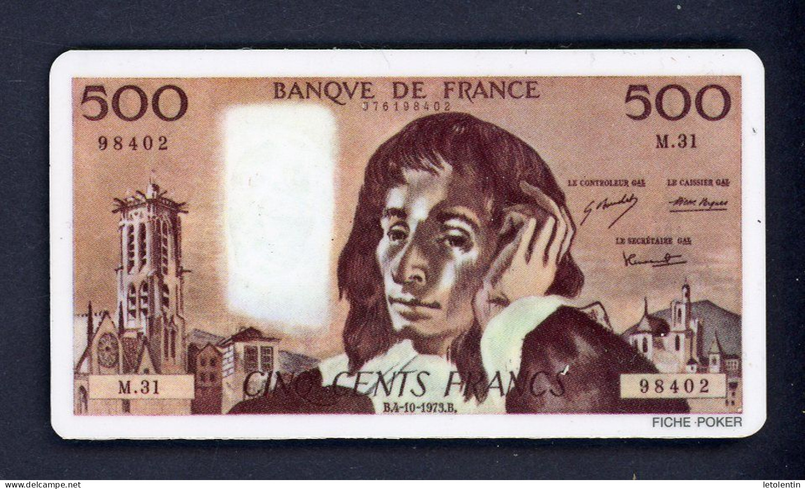 BILLET FRANCE - FAC SIMILÉ - FICHE POCKER - 500 FRANCS - PASCAL - Specimen