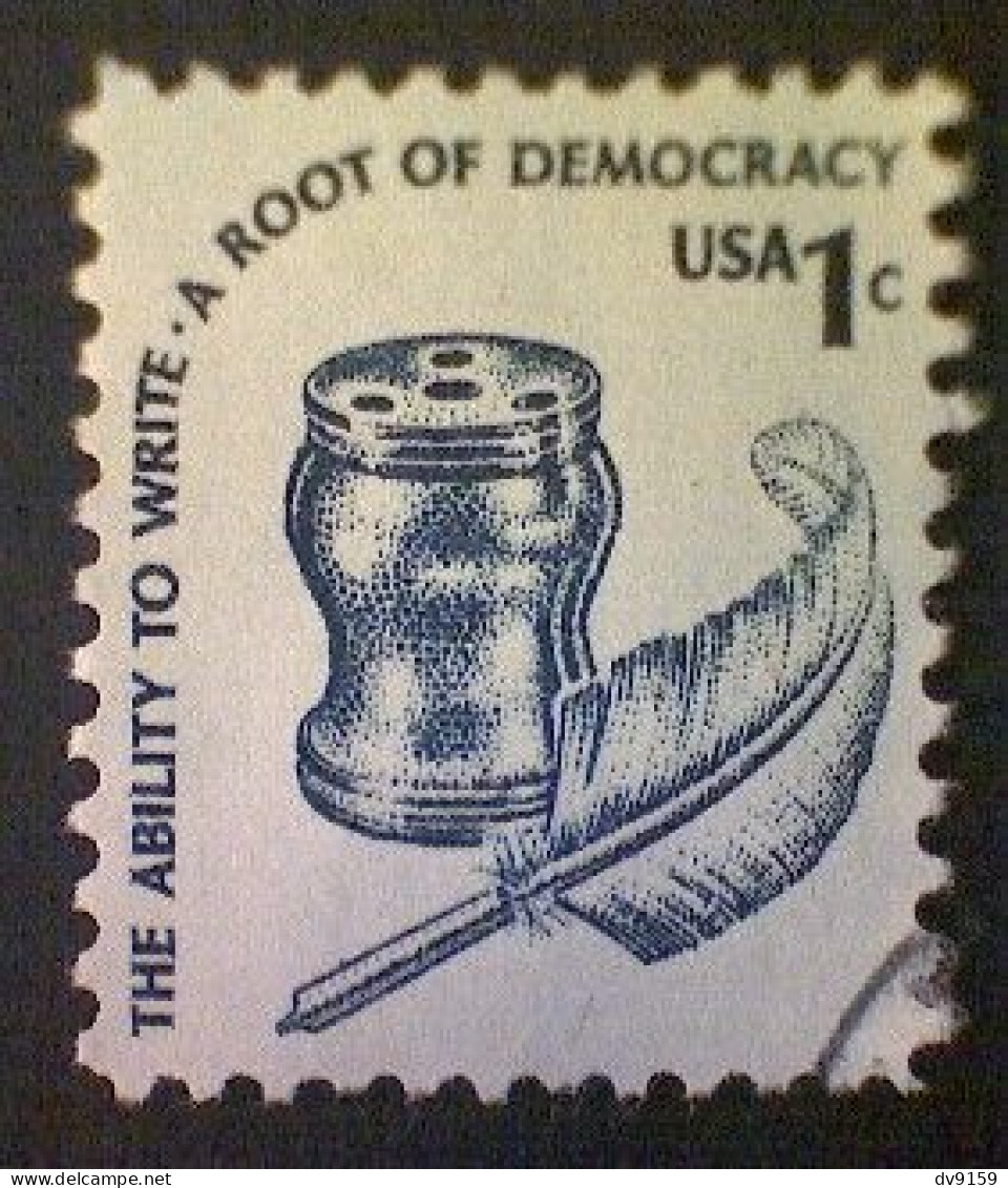 United States, Scott #1581, Used(o), 1977, Americana Series Definitives:  Quill And Ink Well, 1¢, Dark Blue - Used Stamps