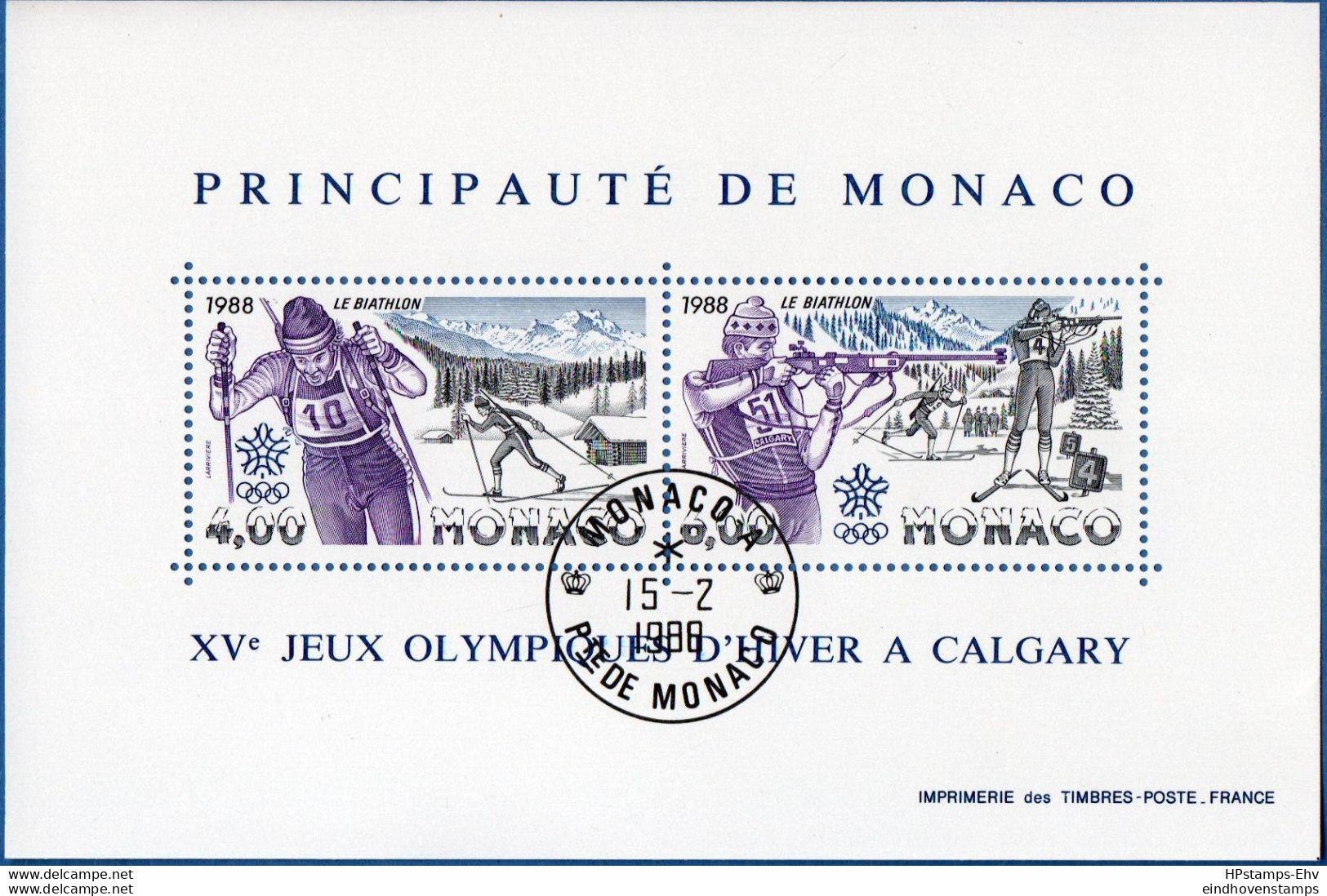 Monaco 1988 Olympic Winter Games Block Cancelled 2011.0667 Biathlon, Standing Position, Skiing - Invierno 1988: Calgary