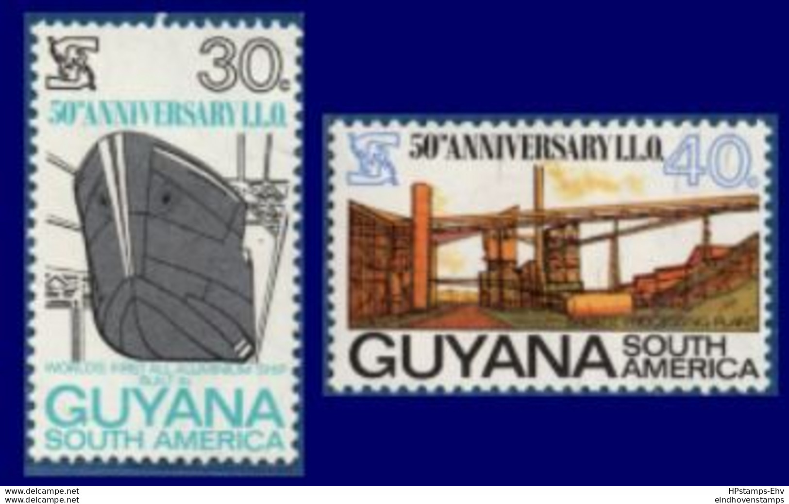 Guyana 1969, ILO Labor Organisation 2 Stamps MNH 2105.2449 OIT Aluminum Ship Independance, Processing Bauxite - OIT