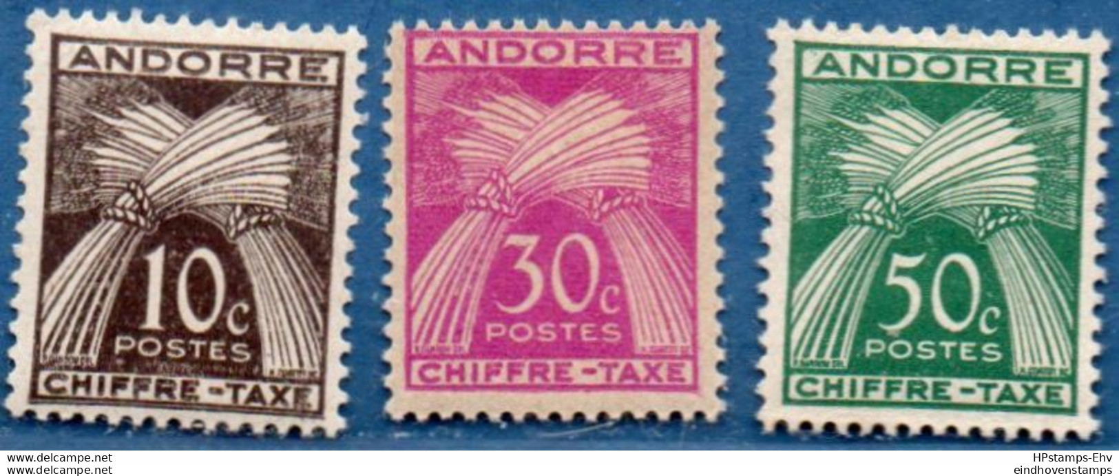 Andorra Fr 1943 Chiffre-Taxe 10, 30 & 50 C  3 Values MH - Unused Stamps