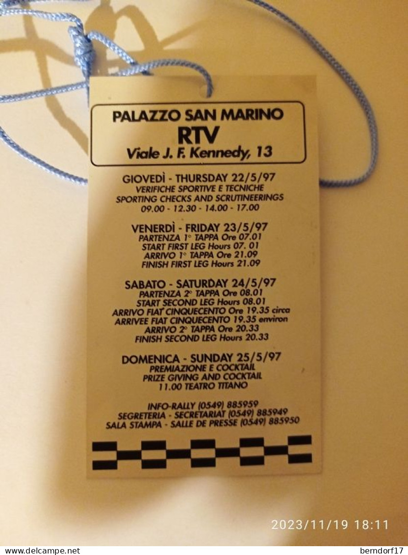 SAN MARINO PASS 25° RALLY 1997 - Automobile - F1