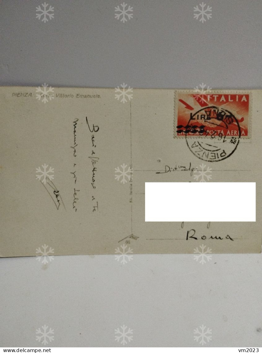 Italia Cartolina PIENZA Corso Vittorio Emanuele. Posta Aerea. Sovrastampa Lire 6. - Storia Postale (Posta Aerea)