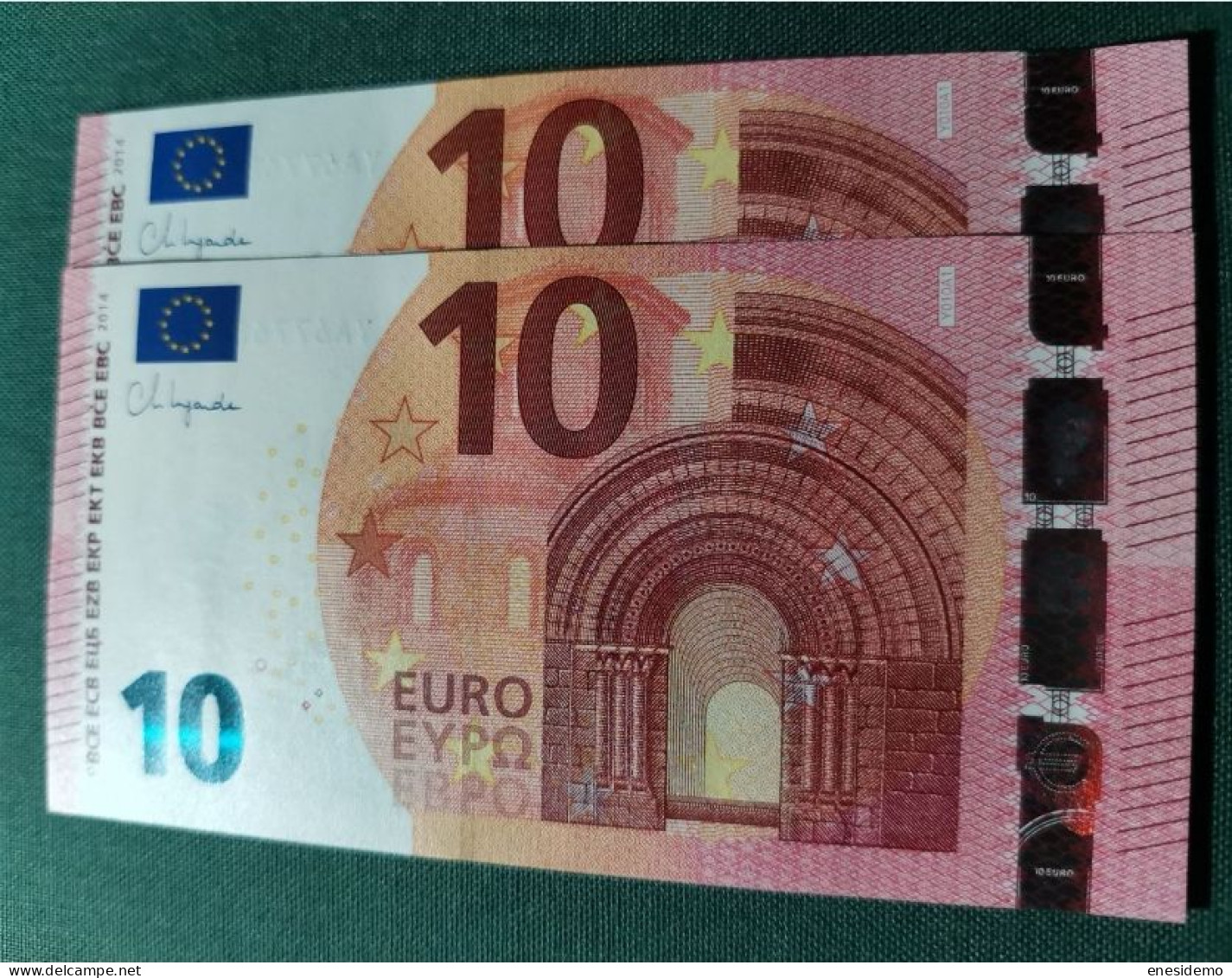 10 EURO GREECE 2014 LAGARDE Y010A1 YA CORRELATIVE COUPLE RADAR 2 SC FDS UNC.  PERFECT - 10 Euro