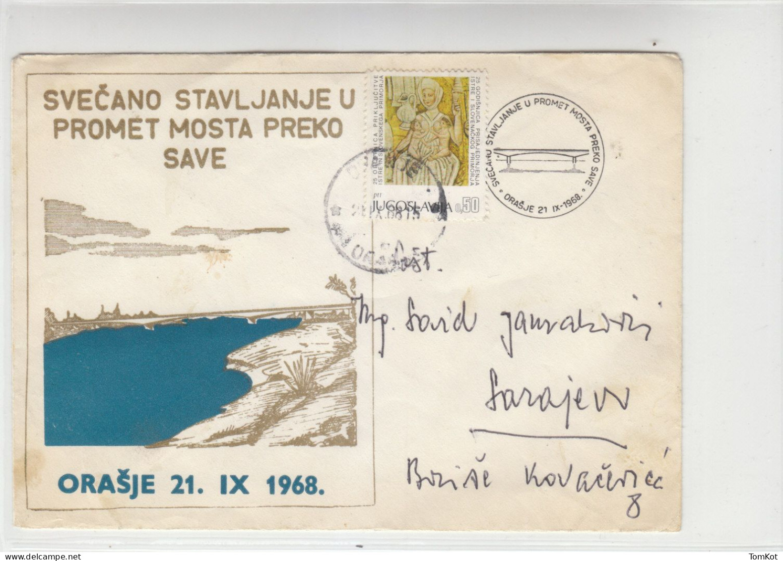 Postal Cover Marking Opening Of The Bridge Over River Sava Near Orašje, Bosnia & Herzegovina, Yugoslavia - Lettres & Documents