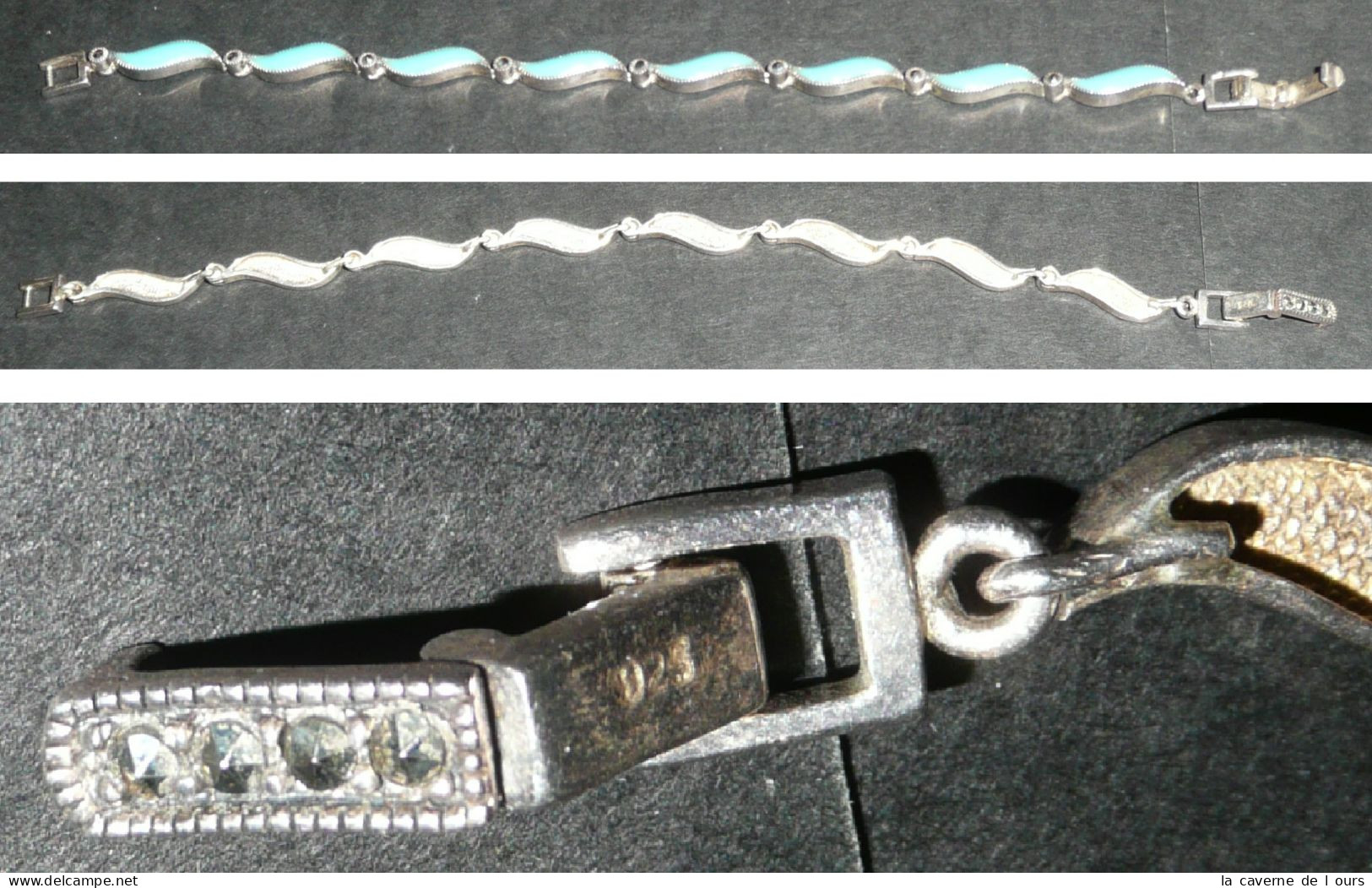 Rare Ancien Bracelet Argent 925 Et Email Emaux - Bracelets