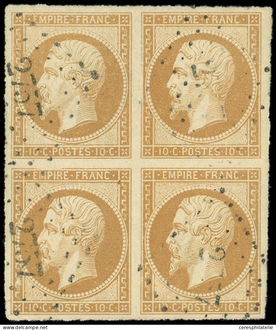 EMPIRE NON DENTELE - 13A  10c. Bistre, T I, BLOC De 4 Obl. PC 2757, TB. C - 1853-1860 Napoléon III.