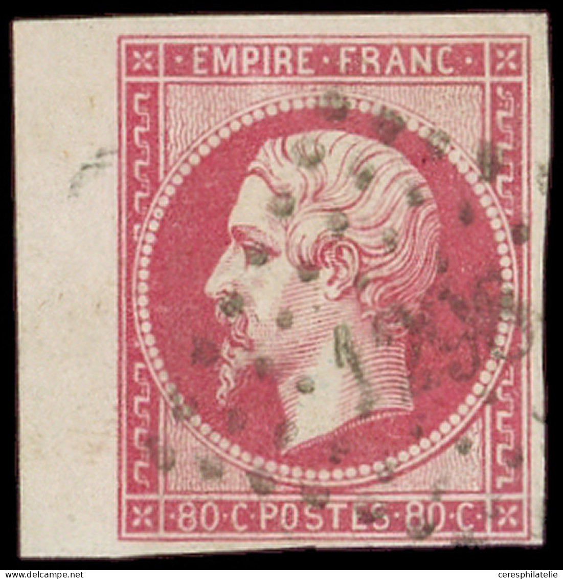 EMPIRE NON DENTELE - 17B  80c. Rose, Petit Bdf, Obl. PC 1298, Superbe - 1853-1860 Napoléon III.