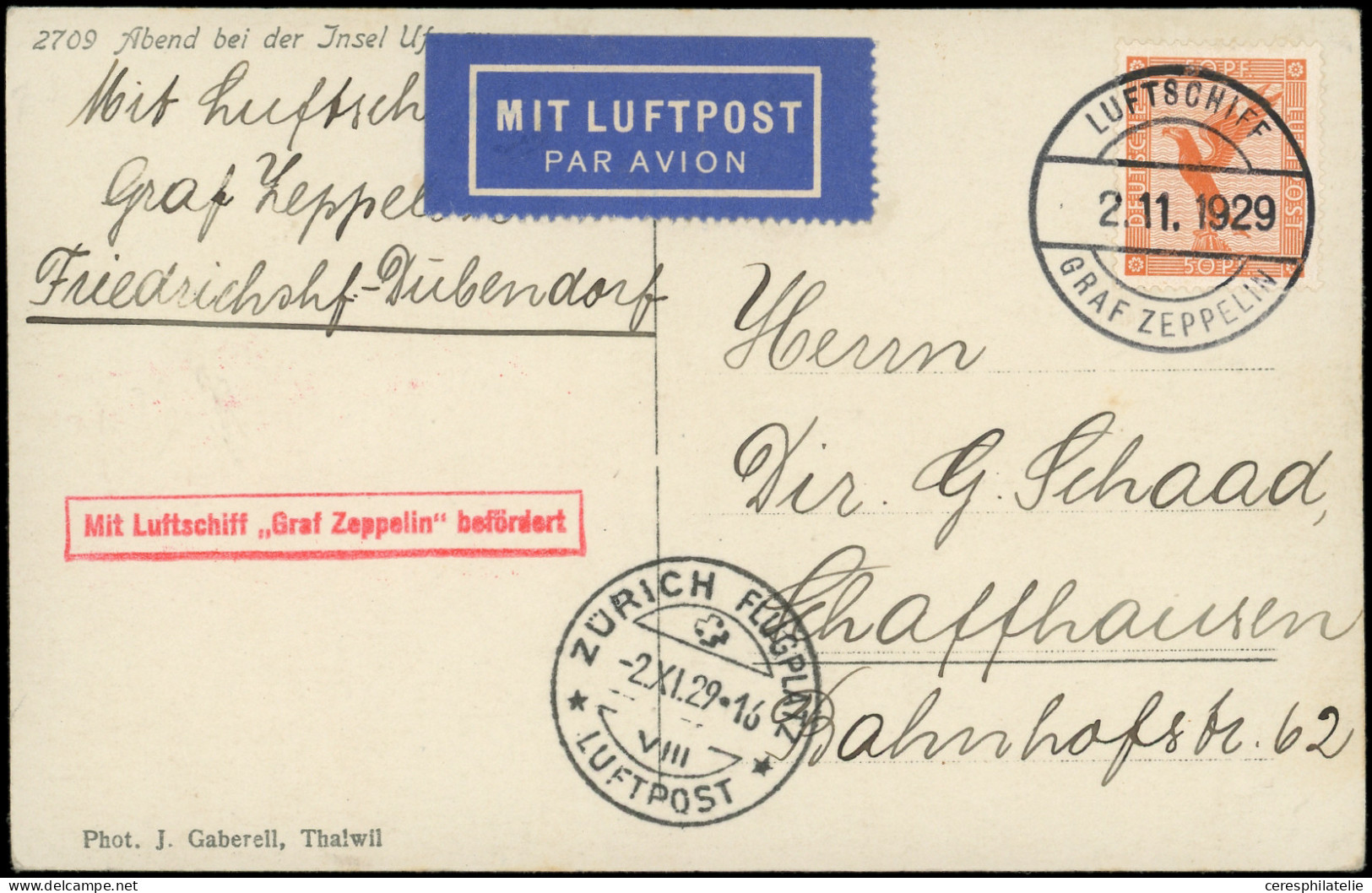 Let EMPIRE PA 31 : 50pf. Obl. LUFTSCHIFF/GRAF ZEPPELIN 2/11/29 S. CP, Griffe Rouge "Mit Luftschiff Graf Zeppelin" Beförd - Luft- Und Zeppelinpost