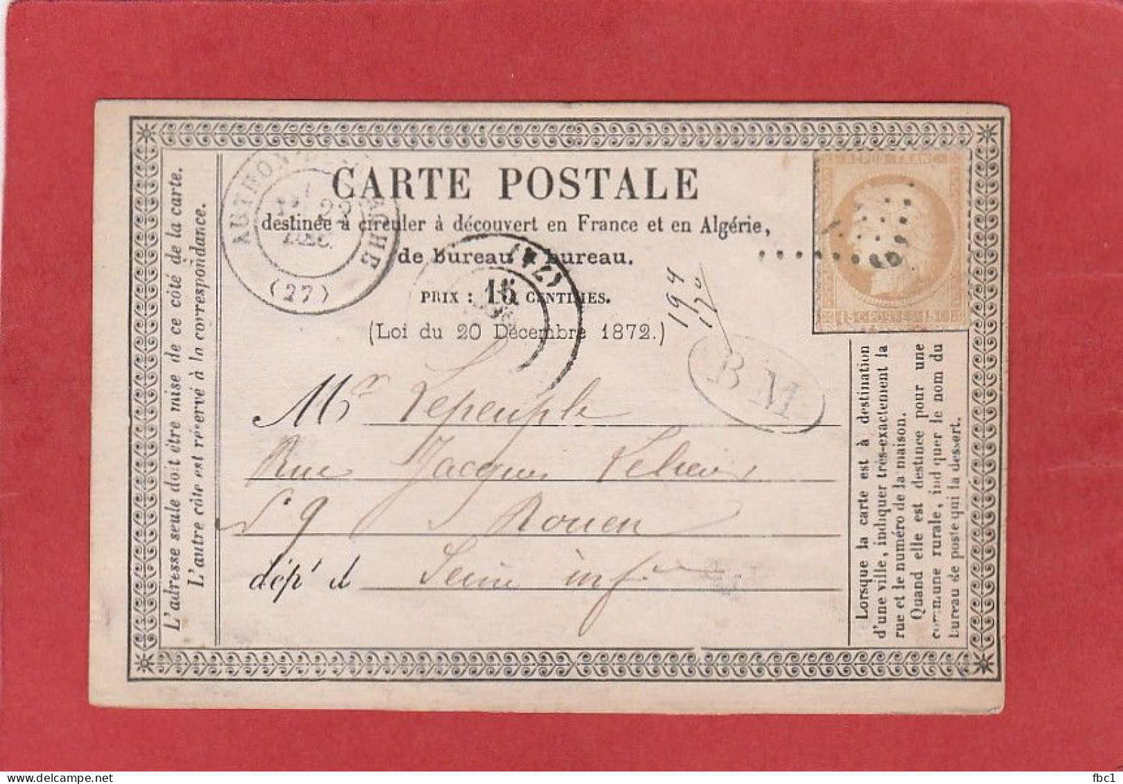 Carte Postale - Eure Et Loir - Authon En Perche GC 242 Sur Cérès 15C Vers Rouen - Boite Mobile - Cartes Précurseurs