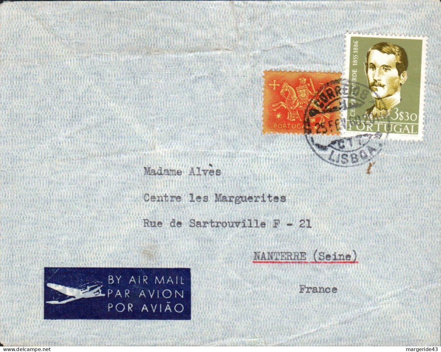 PORTUGAL AFFRANCHISSEMENT COMPOSE SUR LETTRE AVION POUR LA FRANCE 1960 - Covers & Documents