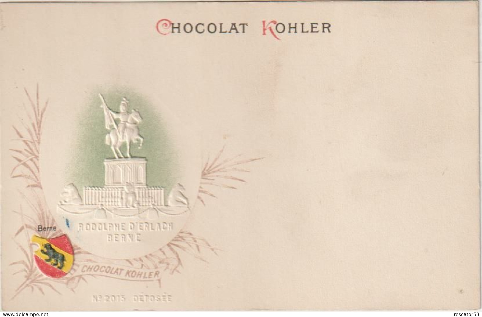 Rare Et Magnifique Cpa Chocolat Kohler Gaufrée Villes Des Cantons Suisse Berne - Collections & Lots