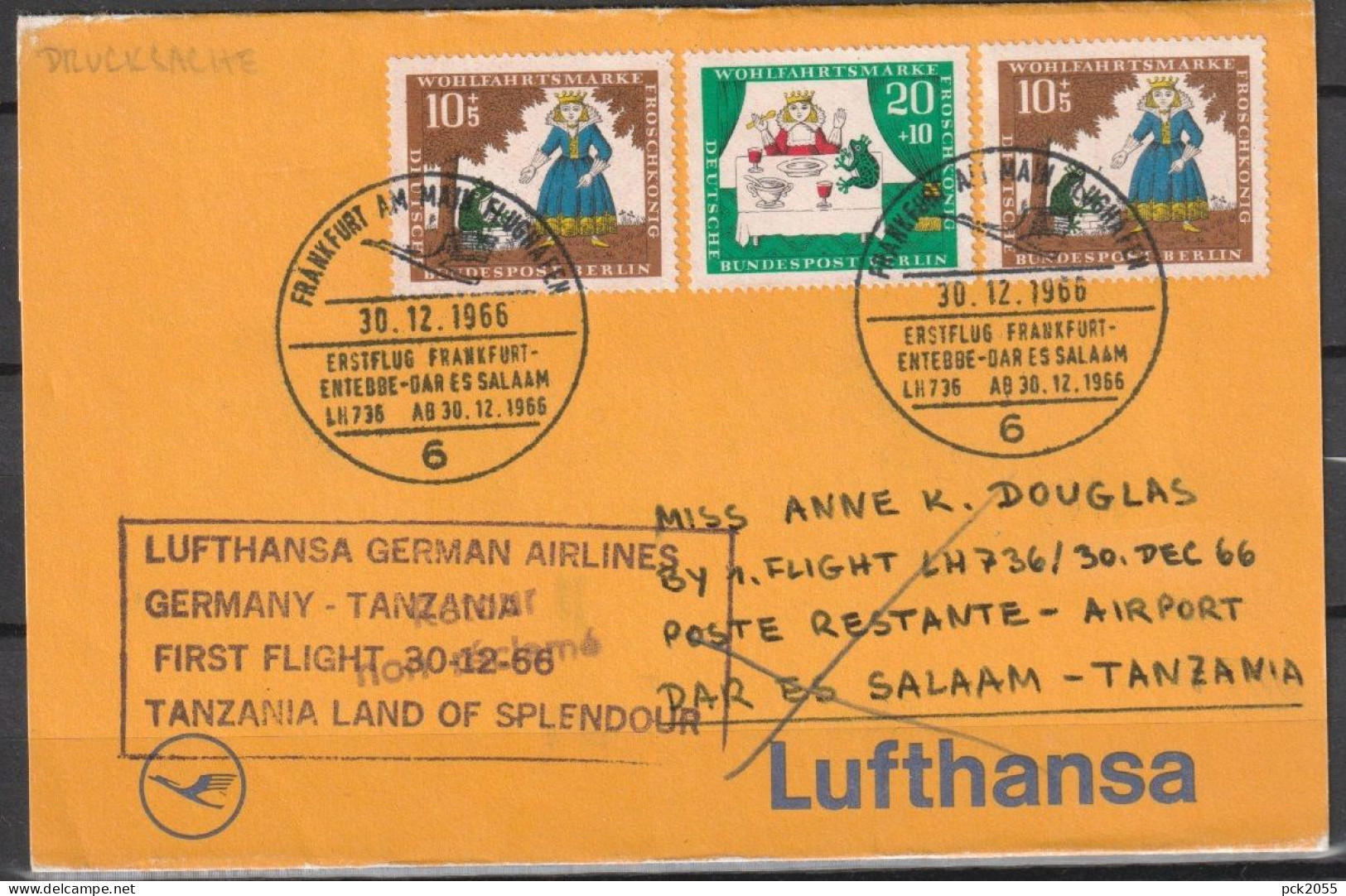 BRD Flugpost / Erstflug LH736  Boeing 727 Frankfurt - Dar Es Salaam30.12.1966 Ankunftstempel 31.12.1966 (FP 315) - Erst- U. Sonderflugbriefe