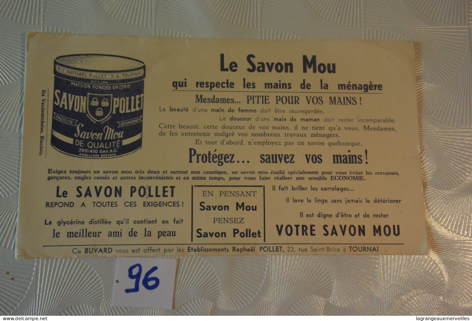 C96 Ancien Carton Publicitaire Le SAVON POLLET TOURNAI - Buvard - Parfum & Kosmetik