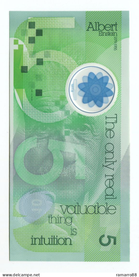 De La Rue - Albert Einstein "5" Type III - Guardian Polymer Specimen Test Note Unc - Specimen