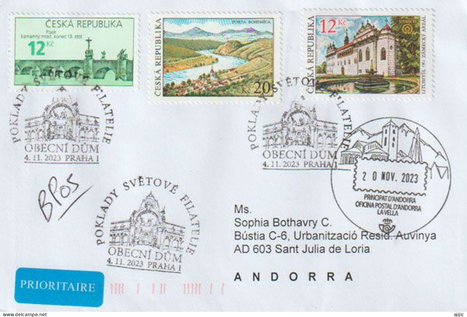 2023. La Porte De Bohême (Porta Bohemica) Fleuve Elbe, Lettre De Prague à Andorra, Avec Timbre à Date Illusté Arrivé - Covers & Documents