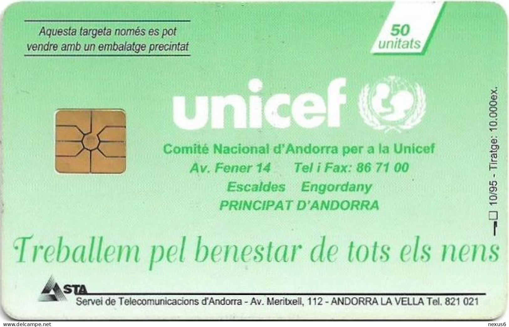 Andorra - STA - STA-0034 - Unicef, Gem1A Symm. Black, 10.1995, 50Units, 10.000ex, Used - Andorre