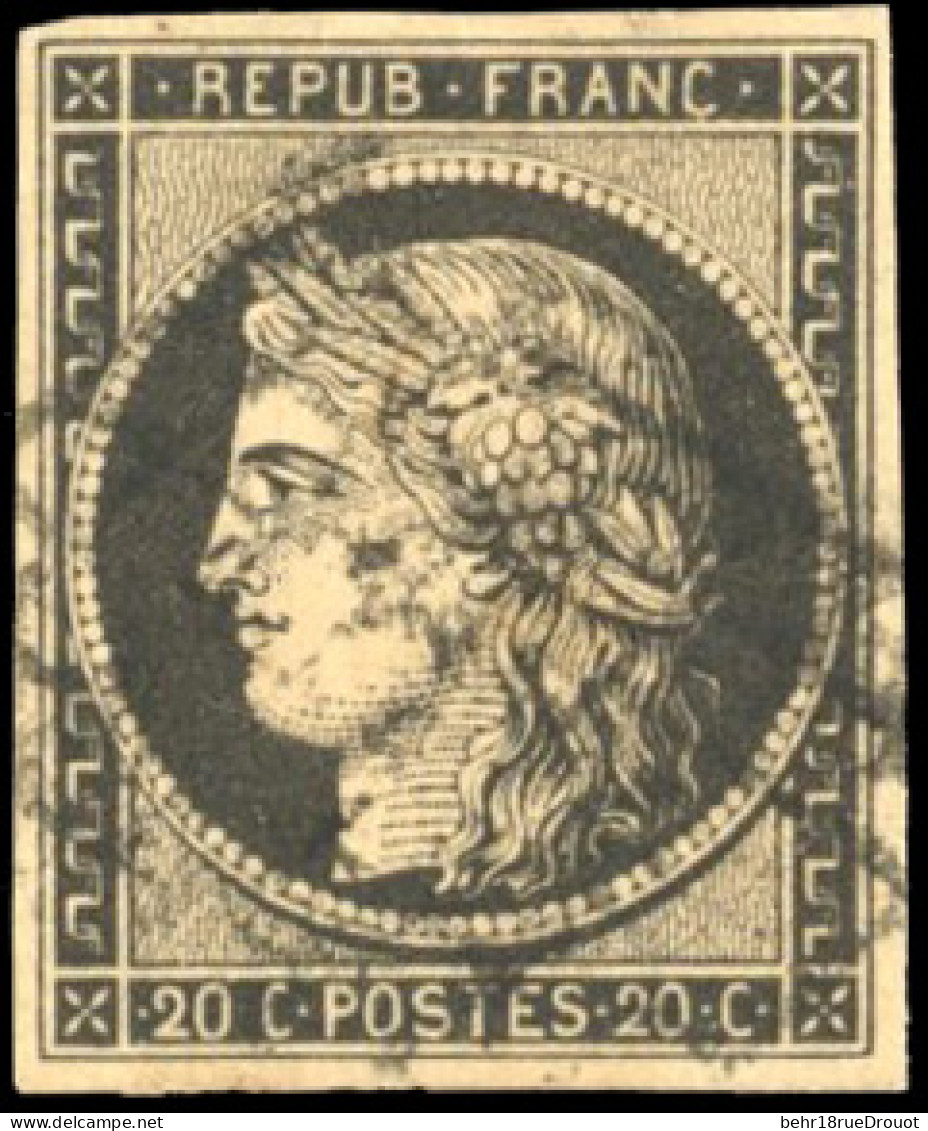 Obl. 3 - 20c. Noir S/jaune. Papier épais. Obl. Grille. SUP. - 1849-1850 Ceres