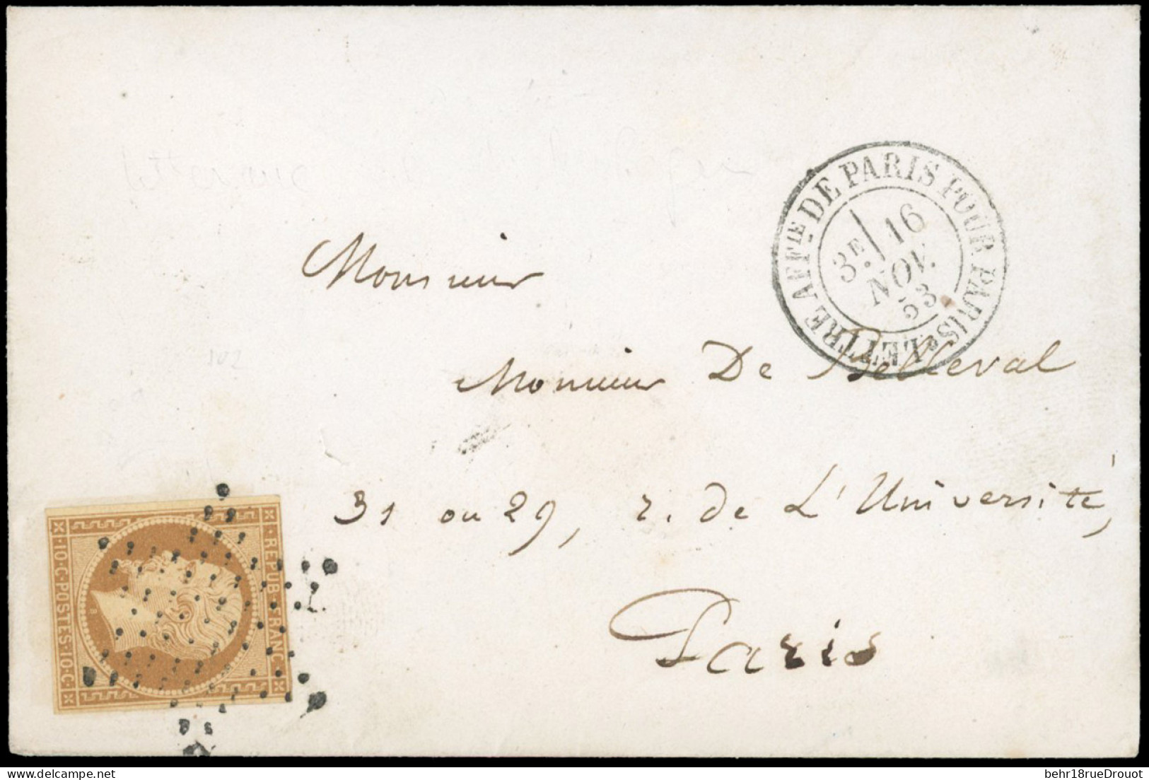 Obl. 9 - 10c. Bistre-jaune Obl. étoile S/lettre Locale Avec Correspondance De A. Dantier, Archéologue, Frappée Du CàD De - 1852 Louis-Napoléon